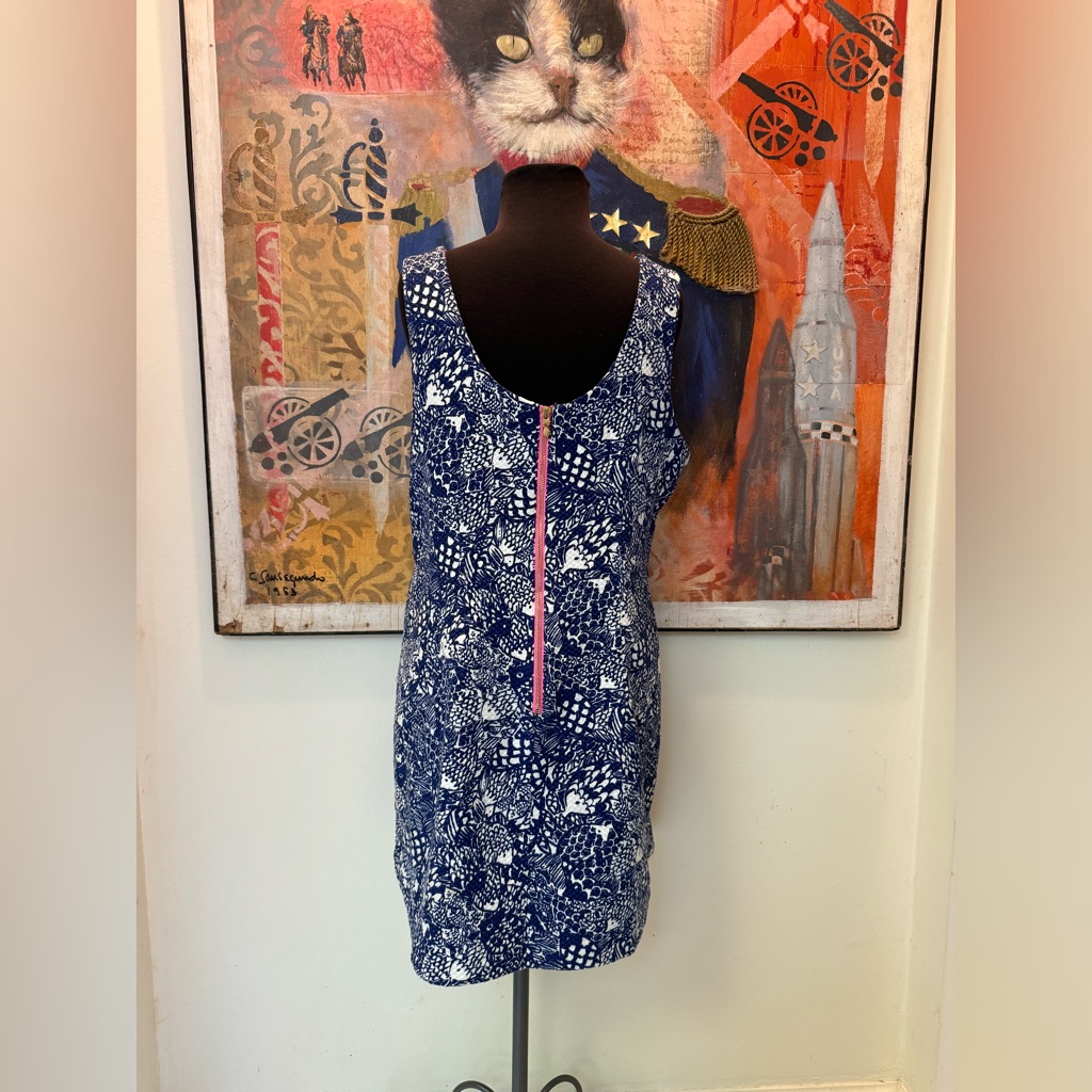 Lily Pulitzer Vintage Rare Lg Sz 16 Navy White Pattern Shift Dress